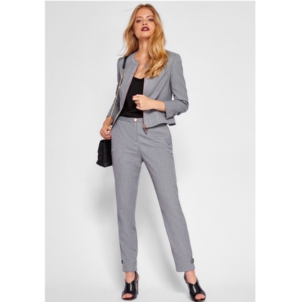 Ted Baker Gray Nadae Bow Detail Crop Jacket Zip Front Quiet Luxury Classic Sz 4 - Picture 10 of 16